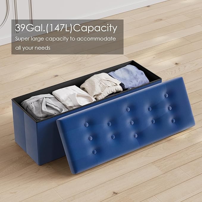 PRANDOM Jumbo Ottoman with Storage Velvet Folding Small Square Foot Stool with - Image 6