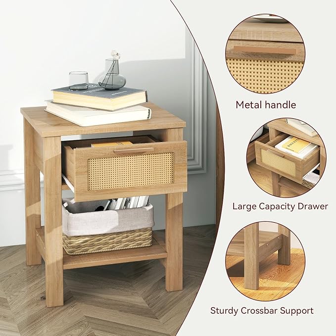 IBUYKE Rattan Nightstand, Boho Night Stand - Image 6