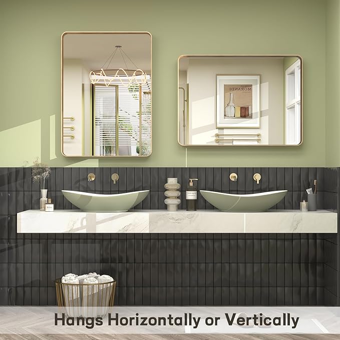22x30 Inch Gold Framed Bathroom Mirror, Brushed Gold Metal Vanity Mirror - Image 5