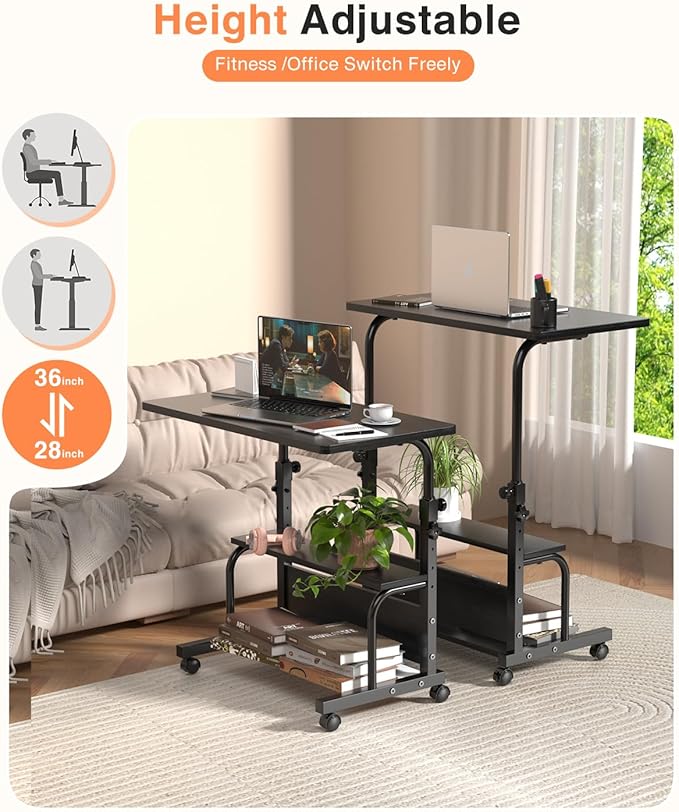 Portable Rolling Desk on Wheels Adjustable Height Desks - Image 6