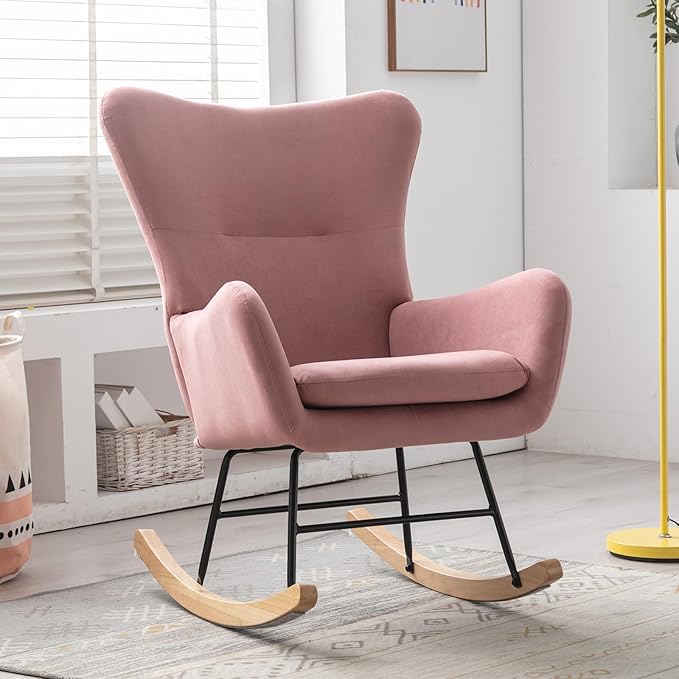 Phoenix Home Rocking Chair Nursery Velvet Upholstered Glider Rocker Rocking - Image 8