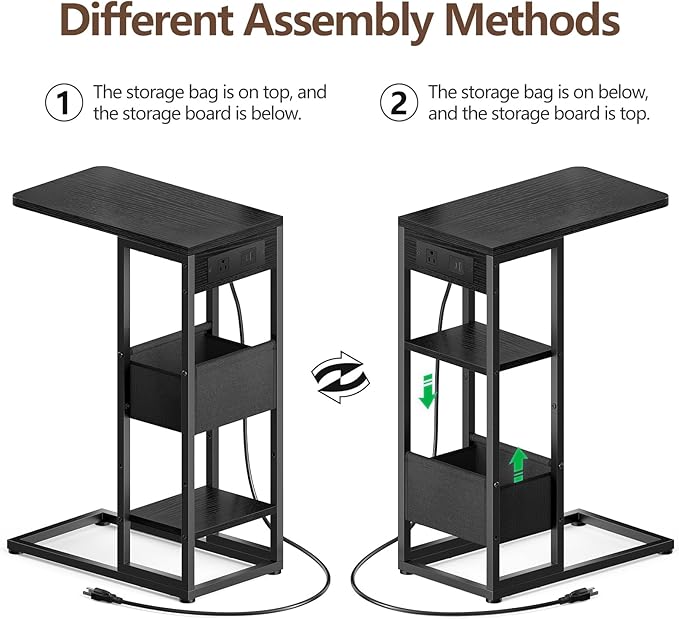 C Shaped End Table with Charging Station, Small Side Table - Image 6