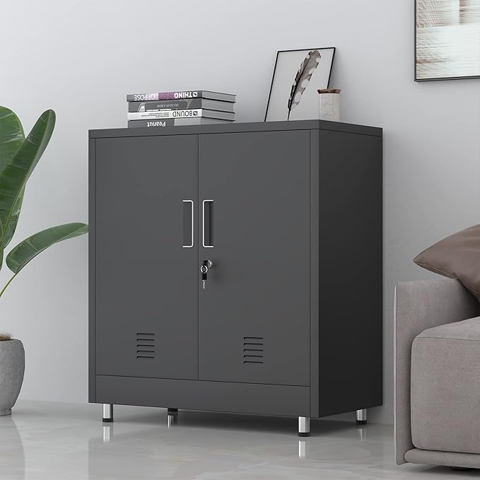 Metal Storage Cabinet with Locking Doors and Adjustable Shelf, Small Lockable - Image 2