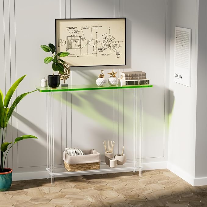 Sleek Modern 2-Tier Acrylic Console Table, 39.4" L x 7.6" W x 31.5" H - Image 2