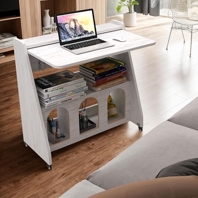 Pmnianhua Farmhouse Portable Desk on Wheels, Mobile Workstation, Rolling by Pmnianhua