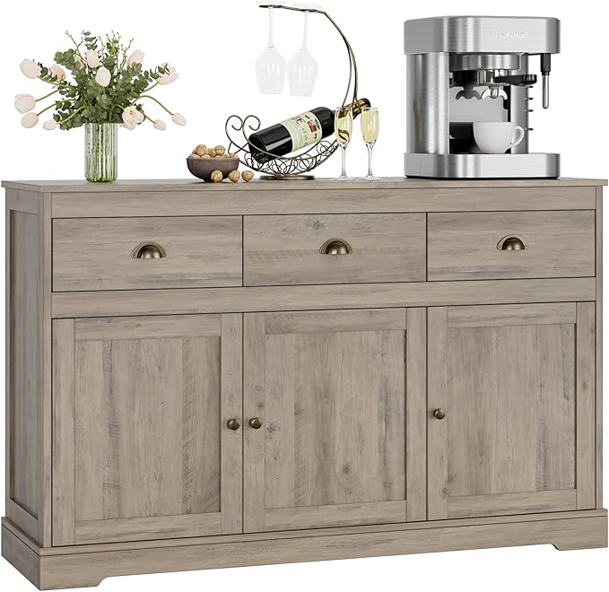 Keyluv Buffet Storage Cabinet, Sideboard Farmhouse Server Bar Wine Cabinet by KeyluvHome
