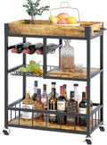Bar Cart with Basket 3 Tiers Home Rolling Wine Rack with Wheels Mobile Kitchen by EternalHome