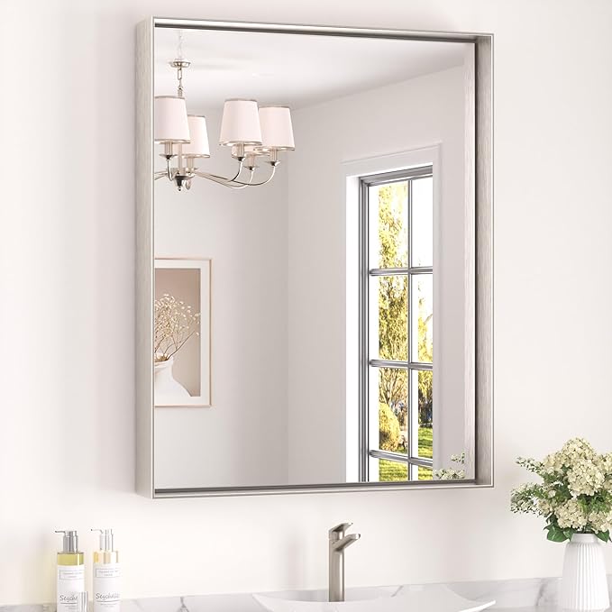 Keonjinn Brushed Nickel Bathroom Mirror by Keonjinn