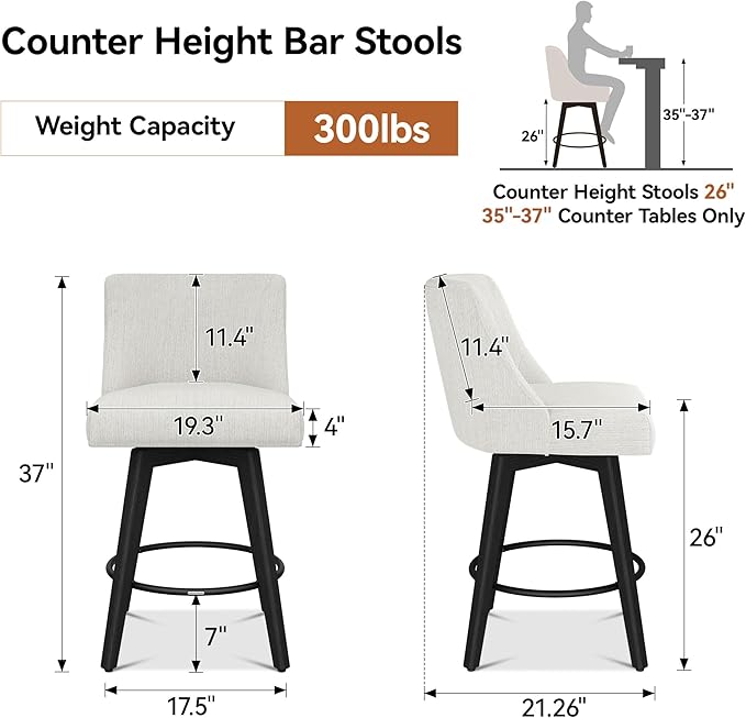 Counter Height Bar Stools Set of 3, Modern Swivel Barstools - Image 2
