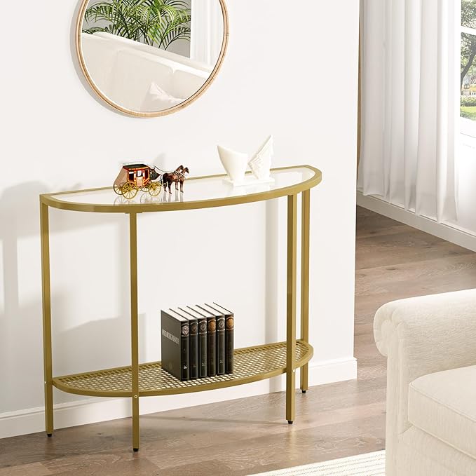 SAYGOER Glass Half Moon Console Table 2 Tier Narrow Entryway Table - Image 2
