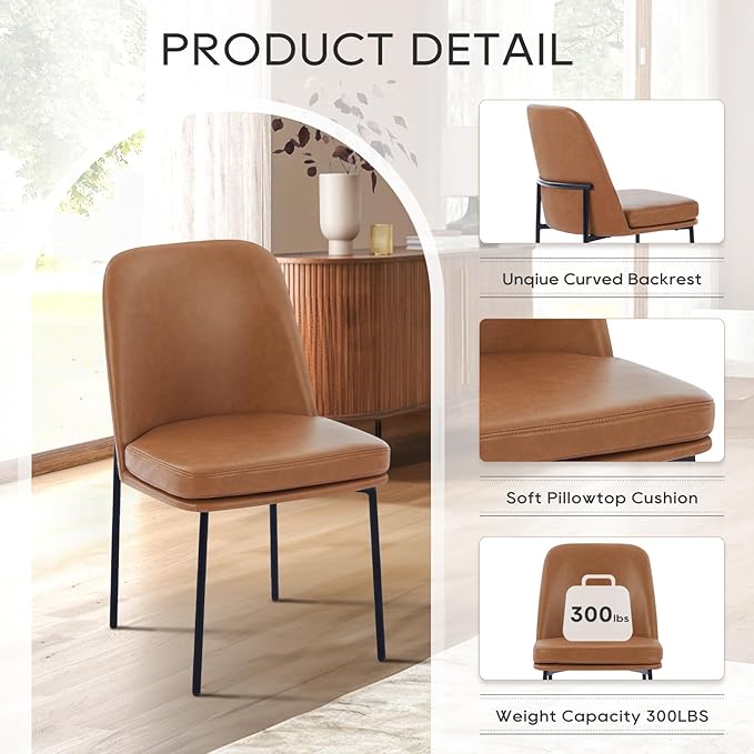 COLAMY Modern Dining Chairs Set of 4, Faux Leather Upholstered Dining Room - Image 4