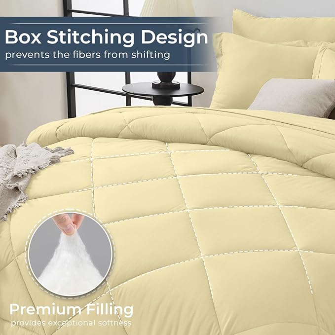 HEVUMYI Cream Yellow Full Comforter Set - Image 4
