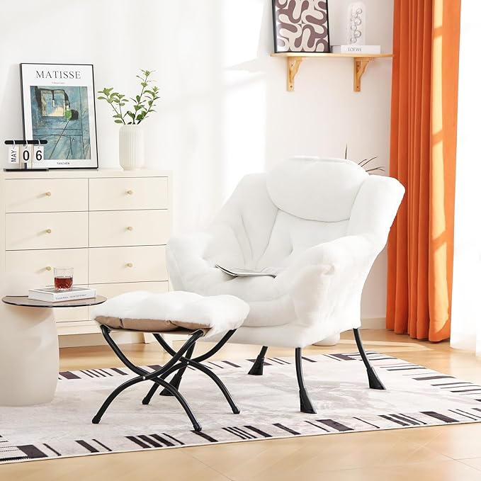 Cozy Lazy Chair and Ottoman, Large Contemporary Accent Lounge Chair Set - Image 6