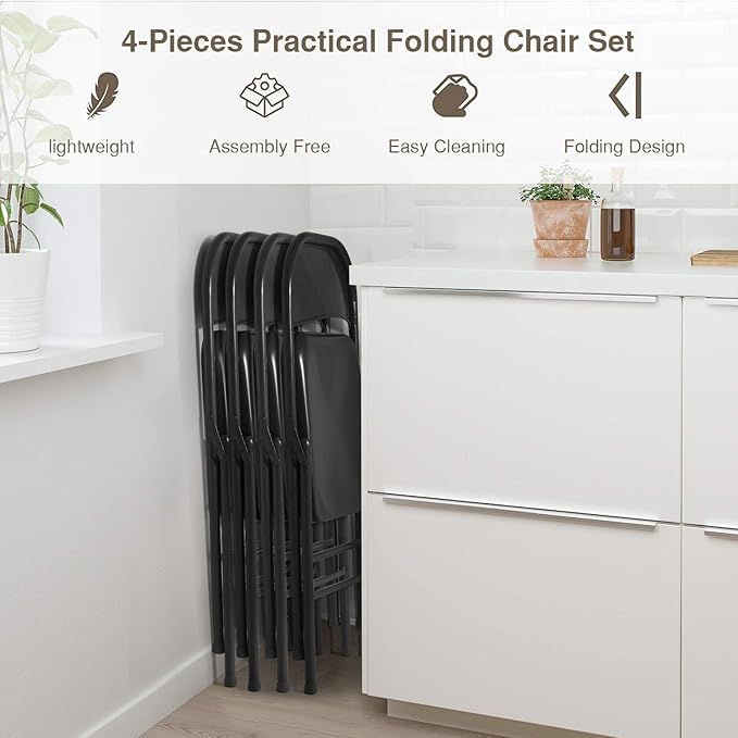 VECELO Metal Folding Chairs 4 Pack, Double Hinged Steel Frame Easy - Image 7