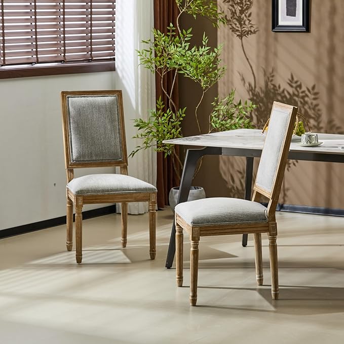 Merax Upholstered Solid Wood Dining Chairs Set of 2, French Country Style - Image 4