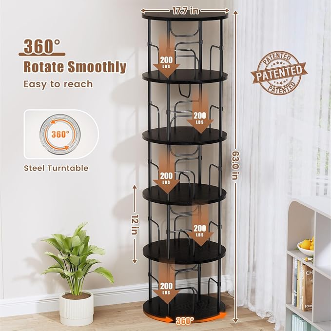 5 Tier Rotating Bookshelf, 360 ° Display Stackable Spinning Bookshelf Tower - Image 2