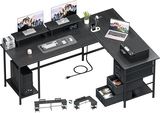 66" L Shaped Computer Desk, 94.4'' Home Office Desk by Korfile