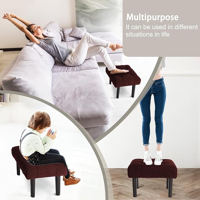 HOUCHICS Fur Padded Foot Stool, Small Ottoman Foot Rest - Image 7