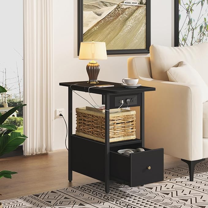 LIDYUK End Table with Charging Station, Narrow Side Table with Drawer and USB - Image 4