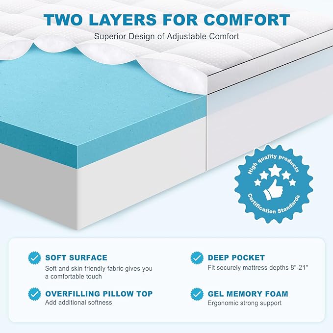 MASVIS California King Size Dual Layer 4 Inch Memory Foam Mattress Topper - Image 2