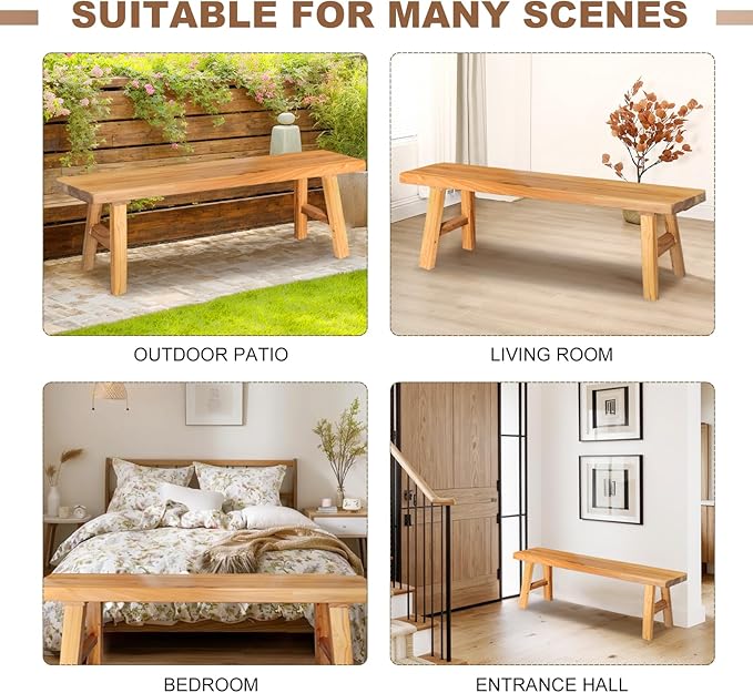 Farmhouse Solid Wood Bench: Long Rustic Indoor Narrow Wooden Bench - Image 7