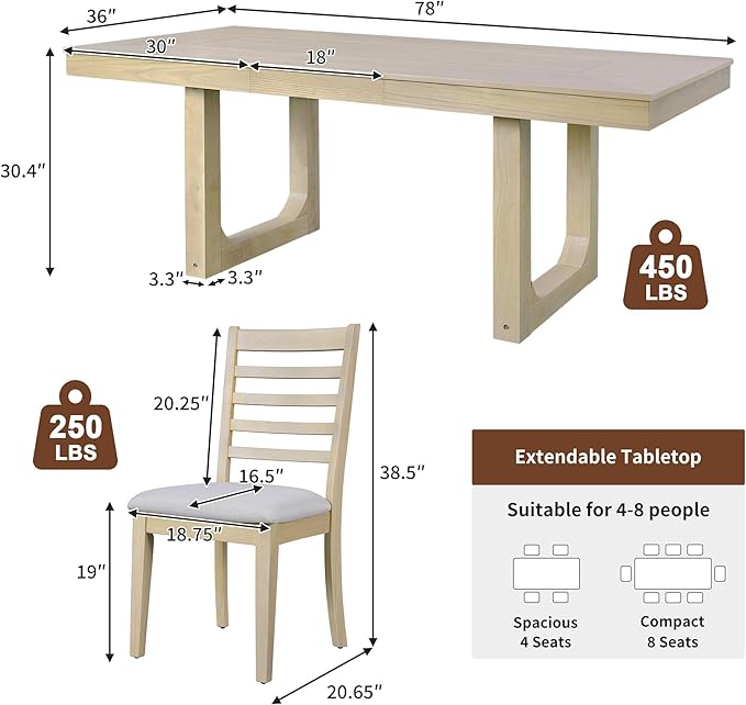 Merax 7 Piece Extendable Wooden Dining Table Set, Farmhouse Extendable - Image 2