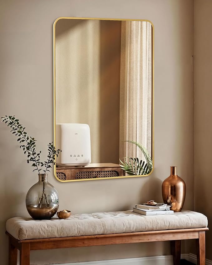 Gold Bathroom Mirror, Rectangle 20 x 30 Inch Vanity Wall Mirror, Modern Mirror - Image 2