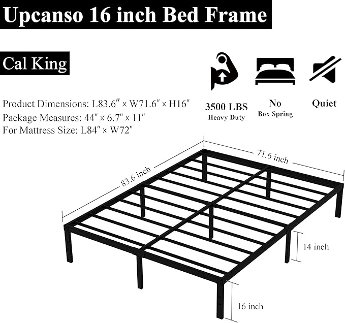 16 Inch California King Bed Frames No Box Spring Need, Platform Cal King Bed - Image 3
