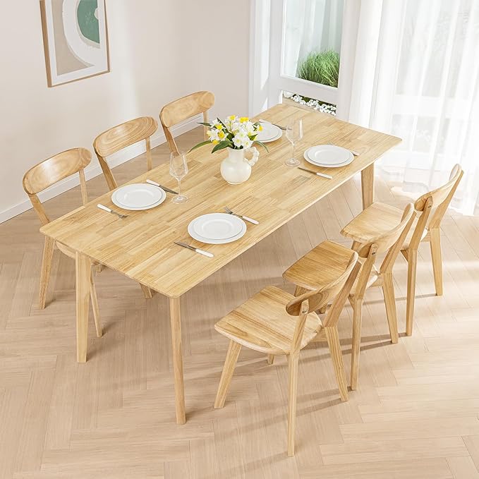 DELAVIN Soild Wood Dining Chairs Set of 6, Mid Century Oak Wood Kitchen Chairs - Image 9