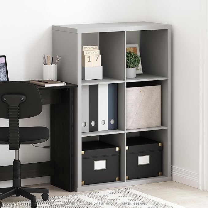 Furinno Cubicle Open Back Decorative Cube Storage Organizer, Light Grey - Image 2