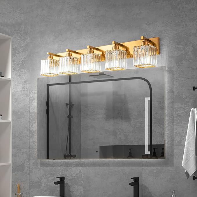 Modern 5-Light Gold Brushed Brass Finish Crystal Wall Light - Image 3