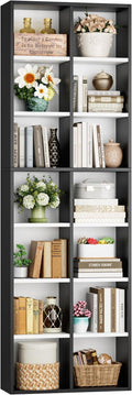 FOTOSOK 71'' Tall Bookshelf, Double Wide Media Tower Rack CD DVD Rack Display by FOTOSOK