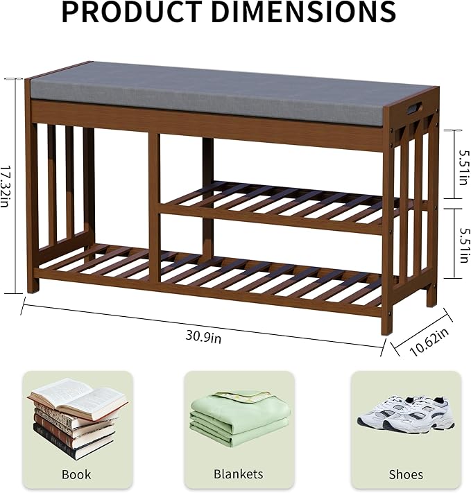 Shoe Rack Bench with Cushion, 2 Tiers Shoe Bench with Flip-Top Storage - Image 2