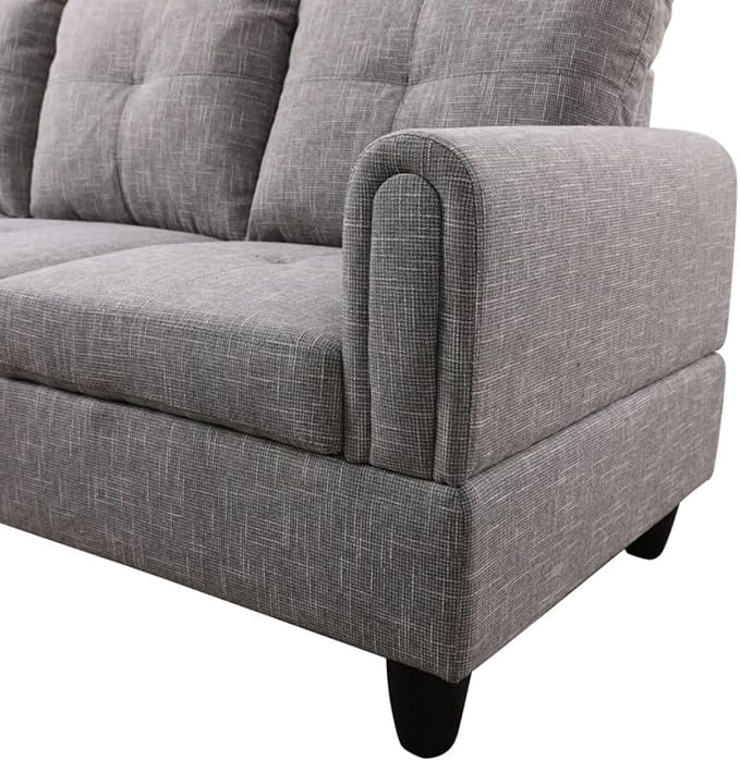 Grey-2 L-Shaped 3-Piece Linen Sofa - Image 6
