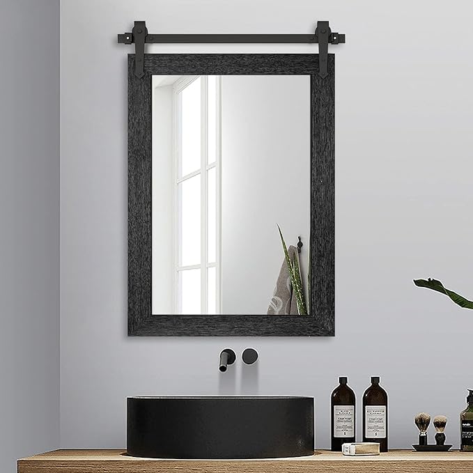 Farmhouse Bathroom Mirror for Over Sink 22”x32” Black, Rustic Western Barn - Image 6