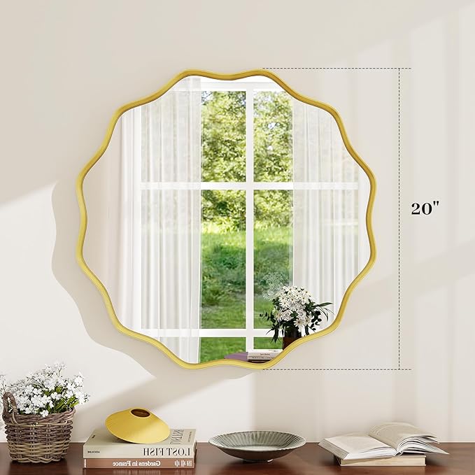 Round Wavy Mirror, 20 Inch Metal Frame Circle Mirror, Round Wall Mounted - Image 5
