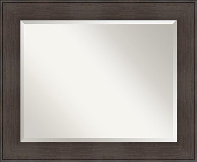 Amanti Art Brown Wall Mirror 28x34 William Rustic Woodgrain Rectangle Bathroom by AmantiArt