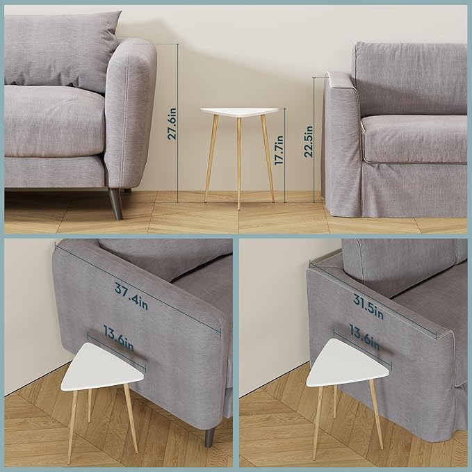SAYGOER White Side Table Small Triangle End Tables Modern Narrow Sofa Table - Image 4