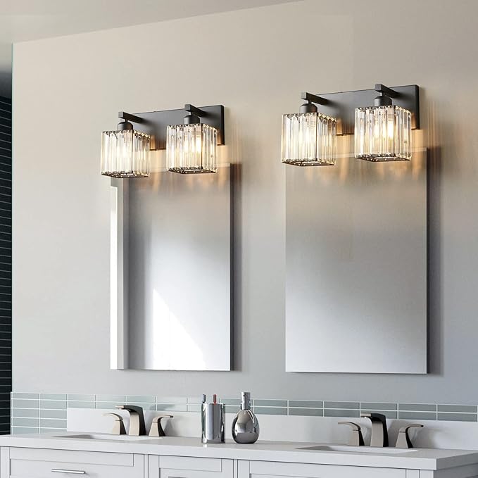 Modern Bathroom Vanity Light 2-Lights Black Crystal Bathroom Wall Light Vanity - Image 3