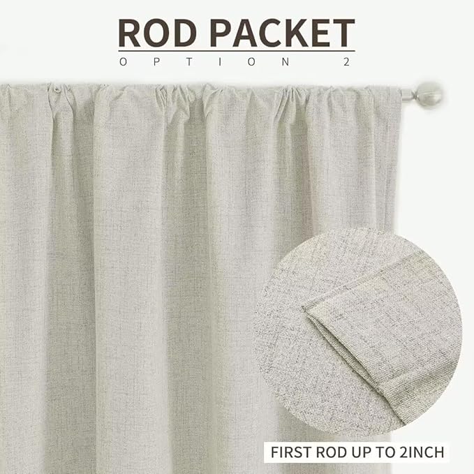 Joydeco Natural Linen Curtains 90 inch Length 2 Panels Set Burg 100% Blackout - Image 4