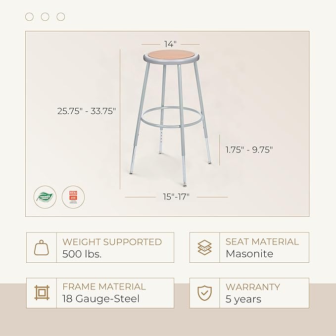 OEF Furnishings (2 Pack Height Adjustable Steel Stools - Image 3