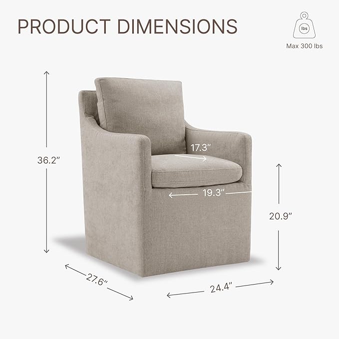 Upholstered Dining Chairs with Casters No Assembly Modern Accent Armchair with - Image 3