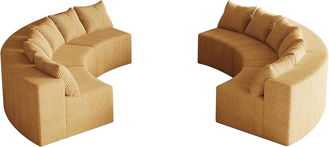 KEIKI Corduroy Curved Sectional Sofa, 6 Seater Symmetrical Modular Semi - Image 6