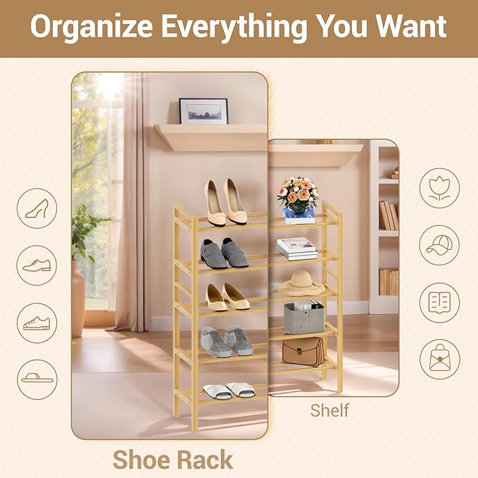 Haddockway Bamboo Shoe Rack for Closet, Free Standing Shoe Organizer - Image 5