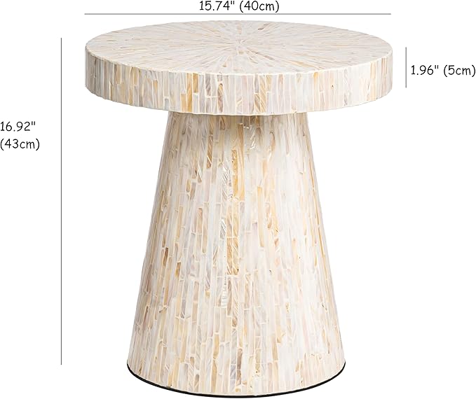 PEMAR Mother of Pearl Pedestal Side Table Modern Mushroom Minimalist Drink - Image 2