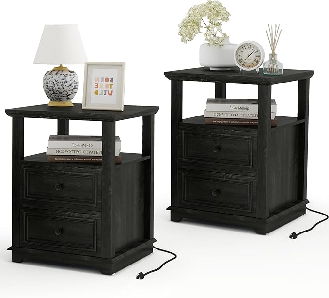 Vipbear Farmhouse Nightstand 18" Dark Gray End Table by VipbearLiving