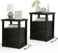 Vipbear Farmhouse Nightstand 18" Dark Gray End Table by VipbearLiving