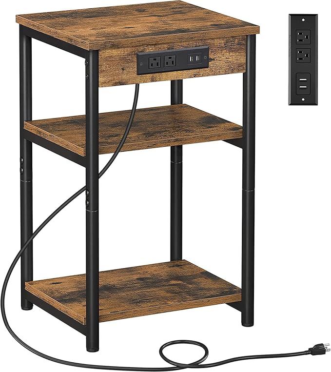 TUTOTAK End Table with Charging Station, Nightstand, 3-Tier Couch Side Table - Image 7