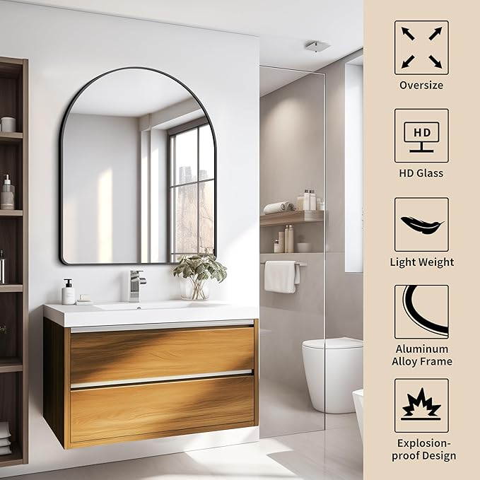 FORBATH Arched Bathroom Mirror 30x36 Inch, Bathroom Mirror Wall Mounted Modern - Image 3