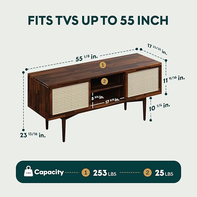 Bme Oliver TV Stand for TVs up to 55", Mid-Century Solid Wood TV Console - Image 2